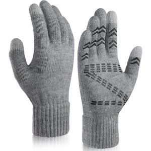 Winter Knit Gloves Touch Screen Warm Lining for Men and Women Gray/Black